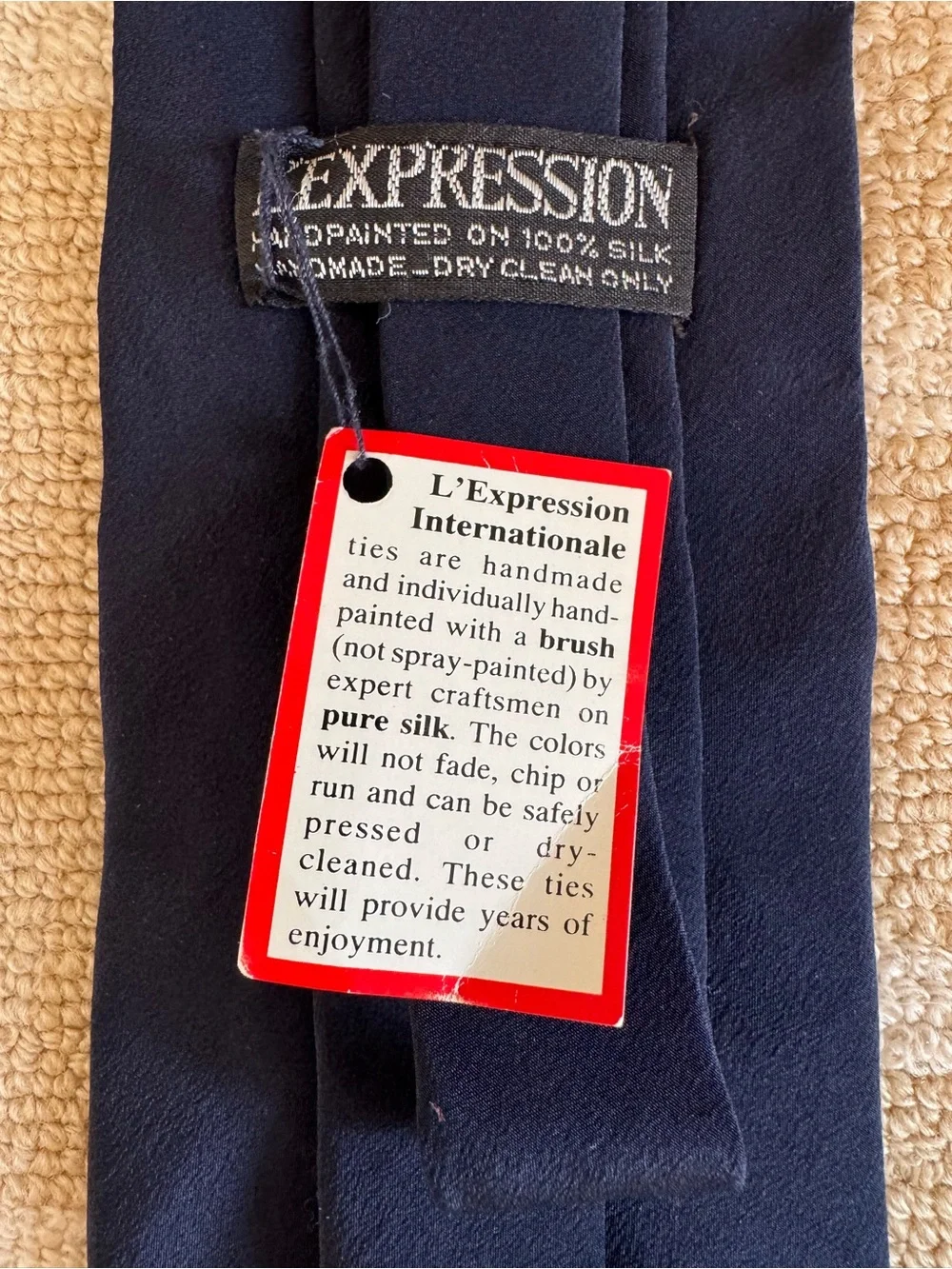 L’Expression Hand Painted Vintage Silk Tie Statue of Liberty USA Flag Patriotic